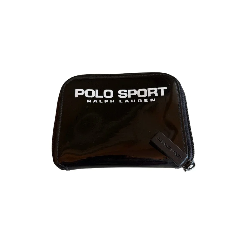 Polo Sport Ralph Lauren Wallet Black Patent Zip Around Logo Print Y2K Sporty